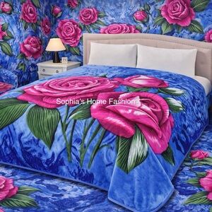 Blue and Pink Floral king size Blanket